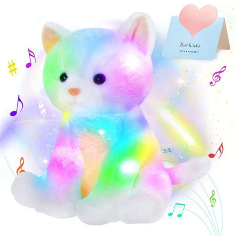 Houwsbaby LED Musical Stuffed Animal Kitty Floppy Singing Light Up Cat Plush Toy Lullaby ...