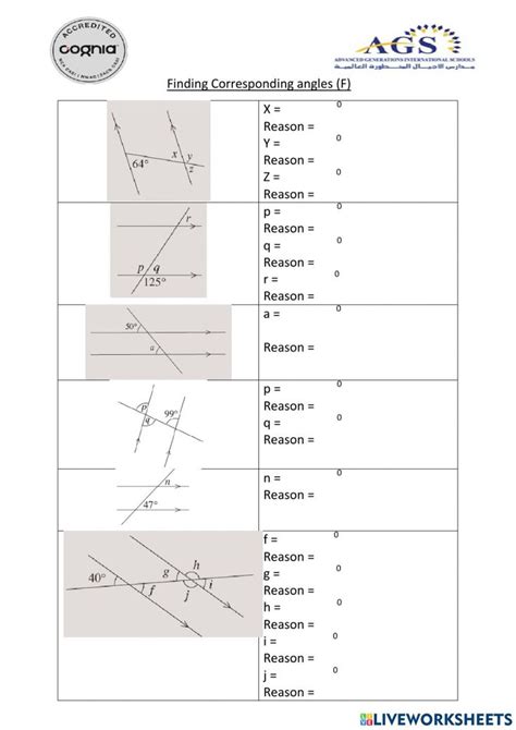 Corresponding Angles worksheet