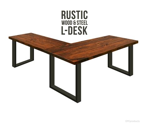 L Shaped Desk Modern Square Leg, Rustic Wood & Steel Desk, Industrial Style Desk, Solid Wood ...