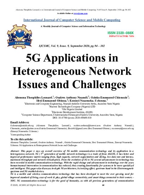 (PDF) 5G Applications in Heterogeneous Network Issues and Challenges | IJCSMC Journal, Alumona ...