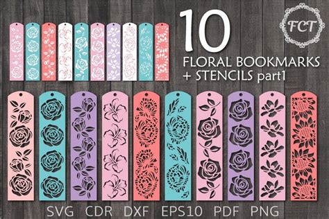 10 Floral Bookmarks SVG Templates Cricut Gráfico por Fine Cutting Templates · Creative Fabrica