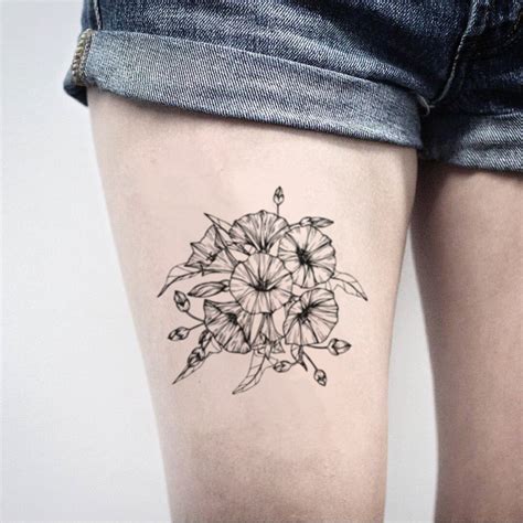 Morning Glory Flower Bouquet Temporary Tattoo Sticker - OhMyTat | Morning glory tattoo, Flower ...