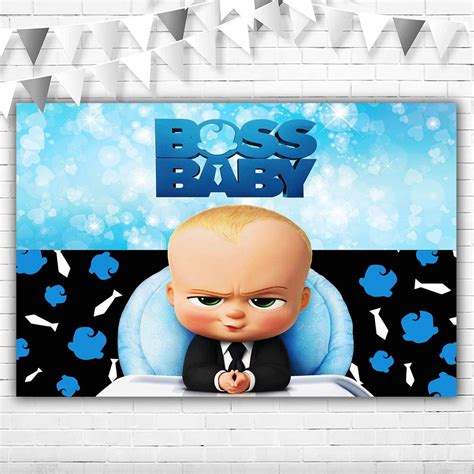 Buy Happy 1st Birthday Light Skin Boss Baby Backdrop 5x3ft Blue Bokeh Background Boss Baby Party ...