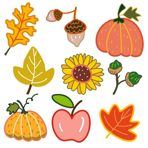 Fall season leaf and flower and elements autumn set cartoon vector 3444540 Vector Art at Vecteezy