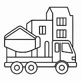 Mixer truck With Building Outline coloring Book Page Line Art drawing  sketch template