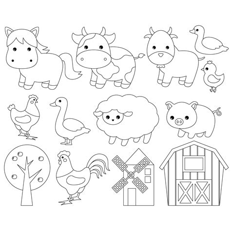 Farm Animals Digital Stamps. Farm Animals Line Art. Farm Animals Outlines. Children's Coloring ...