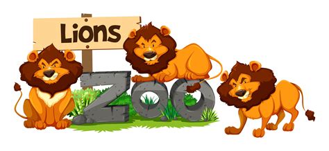 Three lions in the zoo 295722 Vector Art at Vecteezy