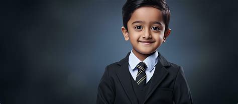 Happy Indian boy wearing school uniform in primary school with a black slate ideal for ...