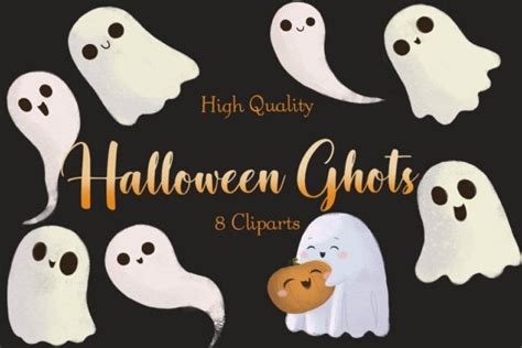 HQ Kawaii Halloween Ghosts Cliparts Set Graphic by Art of Fairyworld · Creative Fabrica