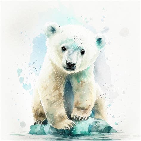 Premium Photo | Cute polar bear cub watercolor illustration baby animal ...