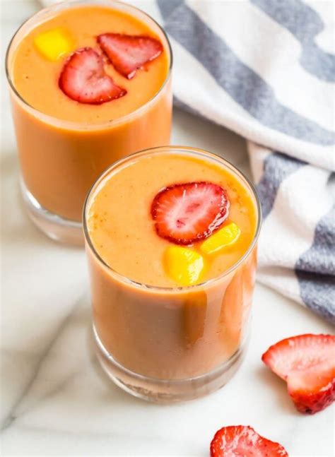 Start your day with a healthy Strawberry Mango Smoothie! With almond milk, frozen fruit, and ...