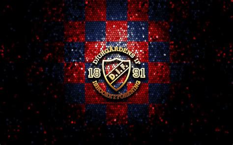 Download wallpapers Djurgardens IF, glitter logo, SHL, blue red checkered background, hockey ...