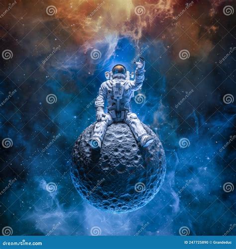 Astronaut sitting on moon stock illustration. Illustration of planet ...