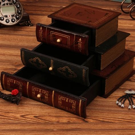 Free delivery Exquisite vintage Storage Box Desk Organizer Wooden Vintage Retro Book Design ...