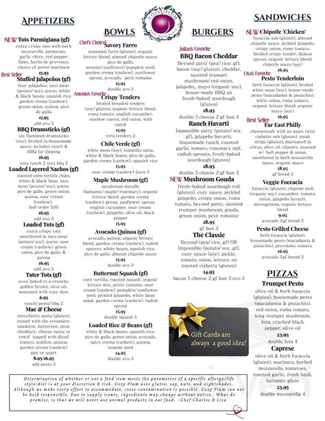 Cozy Plum Bistro menus in Santa Rosa, California, United States