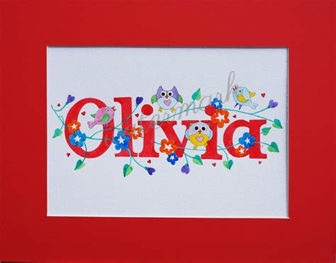 Name art pictures Owls OLIVIA painted name