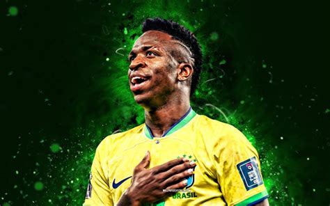 Download 4k, Vinicius Junior, 2023, Brazil National Team, close-up, footballers, green neon ...