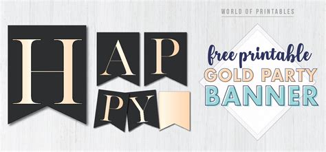 Gold Happy Birthday Banner Free Printable - World of Printables