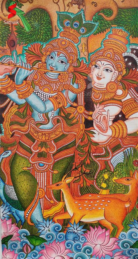 Lord Krishna Radha Traditional Kerala Mural Painting – Sathwik Murals & Crafts