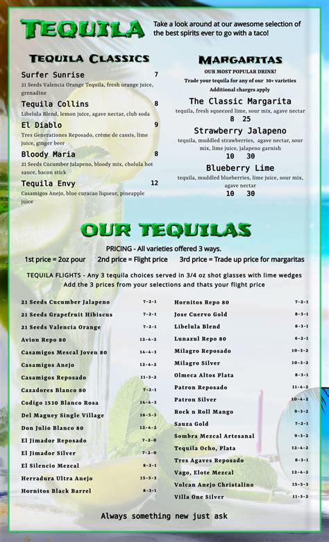 Bar Menu - Surf Shack Coastal Kitchen