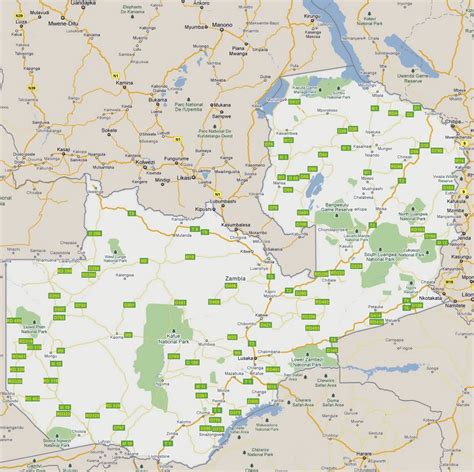 Detailed road map of Zambia with cities and national parks | Zambia ...