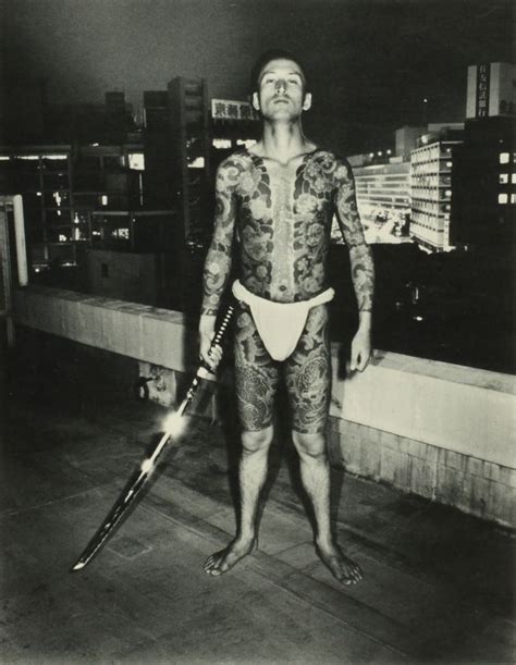 yakuza with a sword, showing off his tattoos in fundoshi | Body suit tattoo, Japanese gangster ...