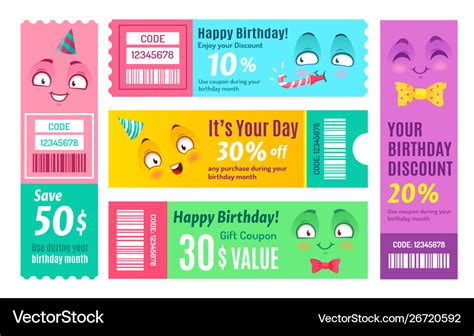 Happy birthday promo voucher anniversary coupon Vector Image