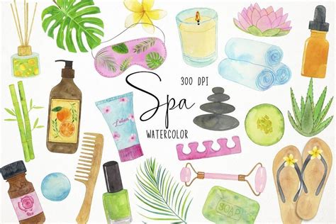 Watercolor Spa Clipart, Wellness Clipart Graphic by Paulaparaula · Creative Fabrica