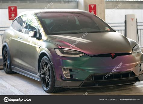 Tesla Model x with galaxy color wrapping paint – Stock Editorial Photo ...