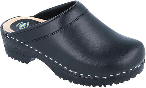 Vollsjö Damen Clogs Aus Holz Und Leder Hausschuhe Schwarz Holzschuhe Clogs Für Frauen, Modisch ...