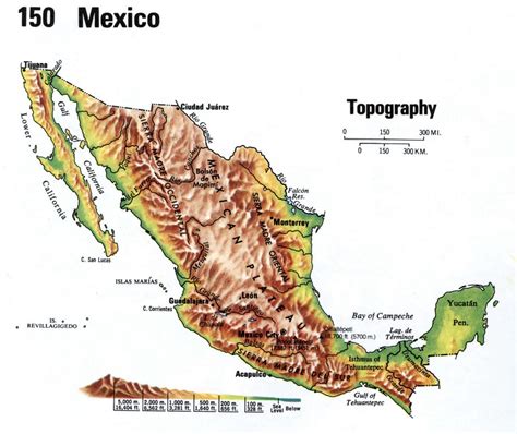 El mapa topográfico de México - México mapa topográfico (América ...