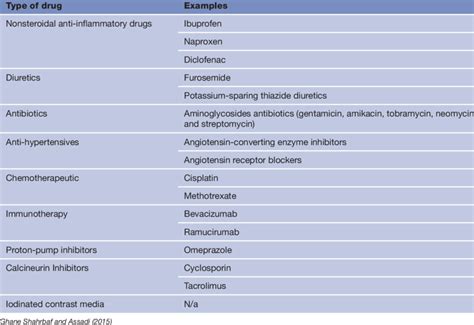 Examples of commonly prescribed medications that can be nephrotoxic to... | Download Scientific ...