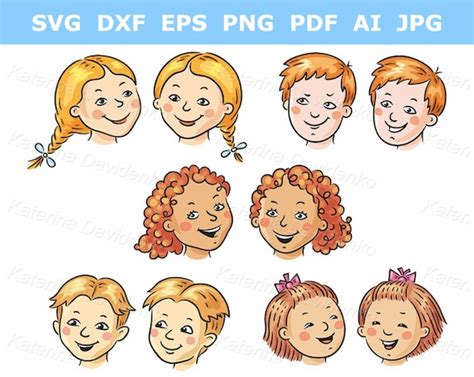 Illustration of Kids Faces Emotions Clipart Set - Etsy