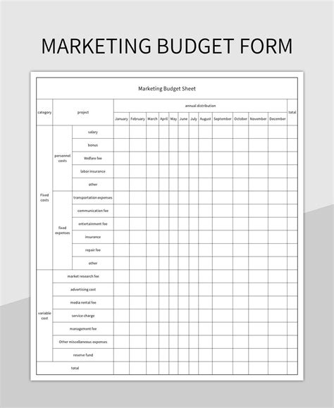 Marketing Budget Form Excel Template And Google Sheets File For Free Download - Slidesdocs