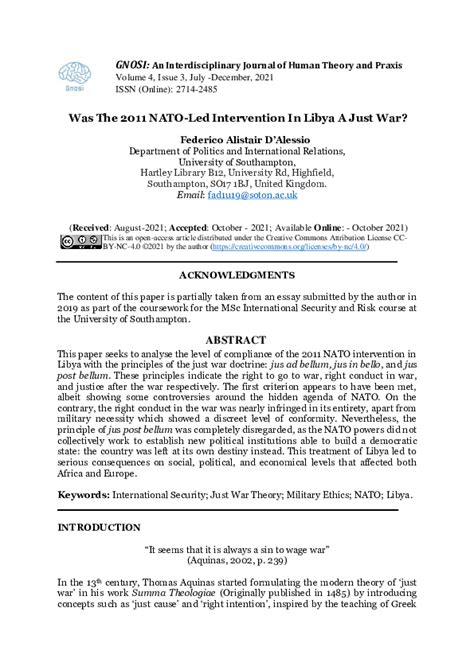 (PDF) Was The 2011 NATO-Led Intervention In Libya A Just War ...