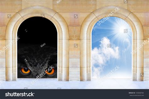 Two Gates To Heaven And Hell. Choice Concept. Picture With Space For Your Text. Stock Photo ...