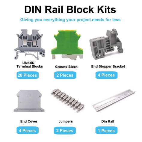 Erayco DIN Rail Terminal Blocks Kit, 20PCS UK2.5B Terminal Blocks 12 ...