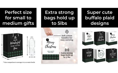 Amazon.com: Perfect Occasion Plaid Christmas Gift Bags - 6 Pack ...