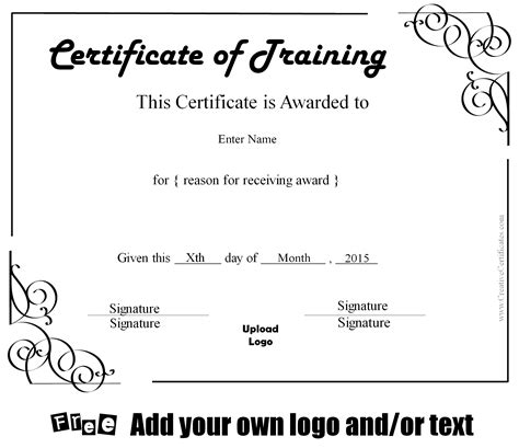 Free Certificate of Training Template - Customizable