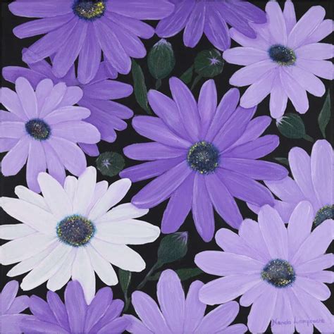 Purple Daisies – Original Acrylic Painting – Luzandre