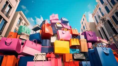 Premium AI Image | many colorful paper shopping bags in shopping mall