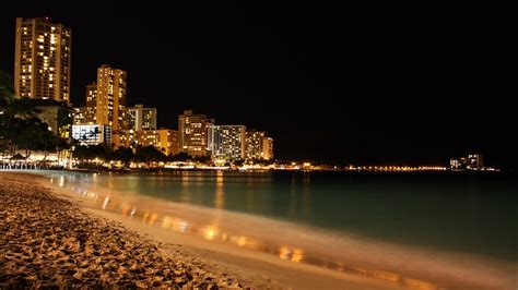 Body of water, night, beach, lights, clouds HD wallpaper | Wallpaper Flare