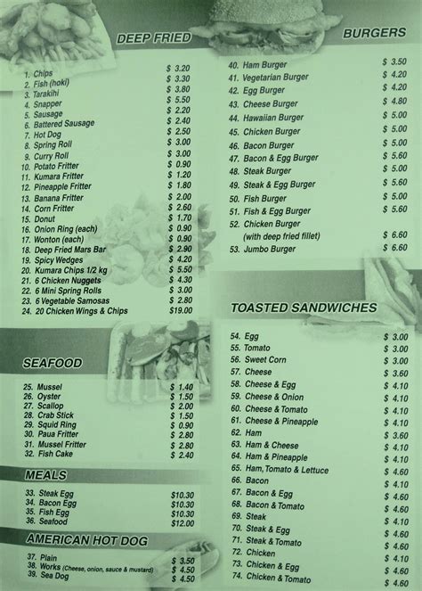 Menu at A1 Chinese Takeaways restaurant, Auckland