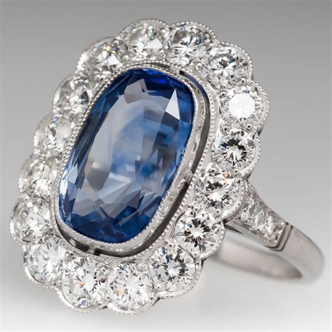 5.3 Carat Light Blue Sapphire & Diamond Vintage Halo Ring