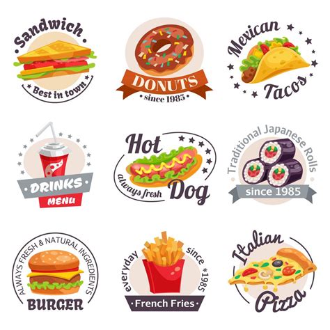 Fast Food Labels Set 481917 Vector Art at Vecteezy