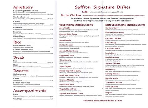 Saffron Menu, Menu for Saffron, Brentwood, Calgary - Urbanspoon/Zomato