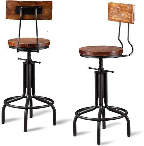 Lisuden Industrial Bar Stools with Backs, Industrial Farmhouse Bar ...