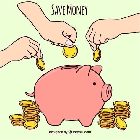 Piggy bank hand drawn with coins Vector | Free Download