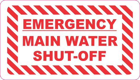 3.5in x 2in Emergency Main Water Shut-Off Vinyl Sticker Business Sign ...