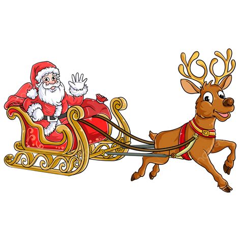 Hand Drawn Santa Claus Riding A Sleigh Delivering Presents, Santa ...